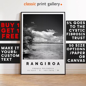 Rangiroa Print,Rangiroa Wall Art,Rangiroa Black and White Poster,Personalized Birthday Beach Travel Gift Coastal French Polynesia 14714a