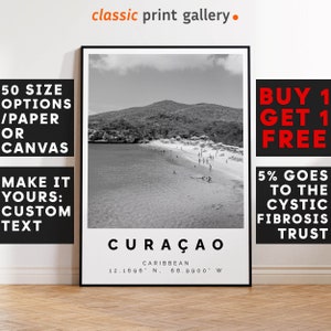 Curacao Poster Black and White Print, Curacao Wall Art, Curacao Travel Poster Photo, Curacao Map, Caribbean Beach Photo Wall Decor, 3340