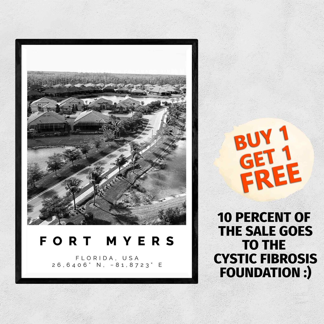 Fort Myers Poster Black and White Print Fort Myers Wall Art Etsy