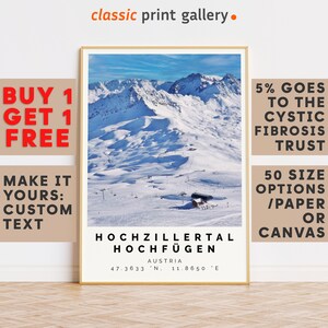 Skiing Print,Hochzillertal-Hochfügen Print Wall Art Colorful Poster,Winter Travel Present,Mountain Wall Art,Austria 14793