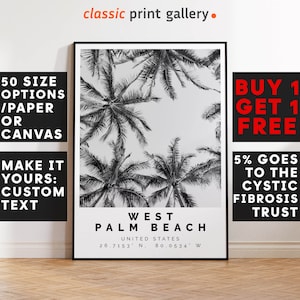 West Palm Beach Poster Black and White Print, West Palm Beach Wall Art, West Palm Beach Travel Photo,West Palm Beach Map, Florida Print,3878