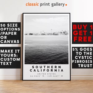 Southern California Poster Black and White Print, Southern California Wall Art,Southern California Travel Photo,Southern California Map,4128