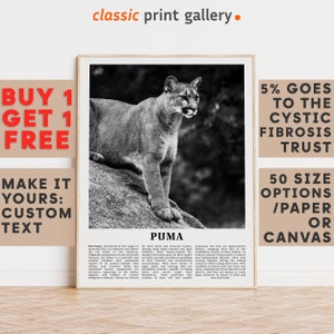 Puma Print, Puma Wall Art Poster, Black White Classroom Teacher Gift Present Kids Room Nursery Photography Artwork Biology Art 14776a