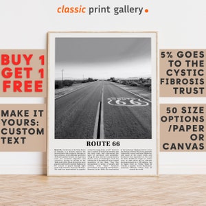 Route 66 Print, Route 66 Wall Art, Route 66 Black and White Poster, Personalized Birthday Travel Gift Present Photography USA 12183a