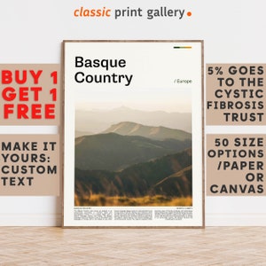 Basque Country Print, Basque Country Wall Art, Basque Country Color Poster With Text, Personalized Birthday Travel Gift, Spain 11482b2