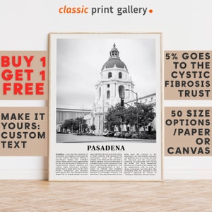 Pasadena Print, Pasadena Wall Art, Pasadena Black and White Poster, Personalized Birthday Travel Gift Present Photography USA 12105a