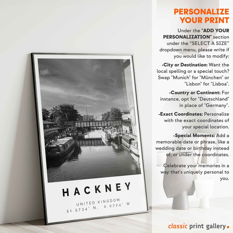 Hackney Poster Black and White Print, Hackney Wall Art, Hackney Travel Poster, Hackney Photo Print, United Kingdom,5300 image 4