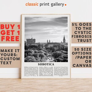 Subotica Print, Subotica Wall Art, Subotica Black and White Poster, Personalized Birthday Travel Gift Present Photography Serbia 12278a