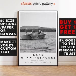 Lake Winnipesaukee Poster Black and White Print, Lake Winnipesaukee Wall Art, Lake Winnipesaukee Travel Photo, Lake Winnipesaukee Map, 3777