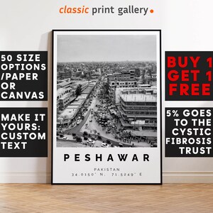 Peshawar Poster Black and White Print, Peshawar Wall Art, Peshawar Travel Photo, Peshawar Map, 4401