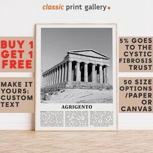 Agrigento Print, Agrigento Wall Art, Agrigento Black and White Poster, Personalized Birthday Travel Gift Present Photography Italy 11401a