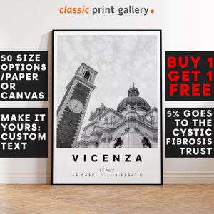 Vicenza Poster Black and White Print, Vicenza Wall Art, Vicenza Travel Poster, Vicenza Photo Print,Italy,5981