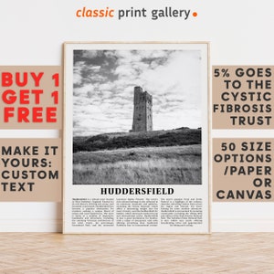 Huddersfield Print, Huddersfield Wall Art, Huddersfield Black and White Poster, Personalized Birthday Travel Gift Present UK 11790a
