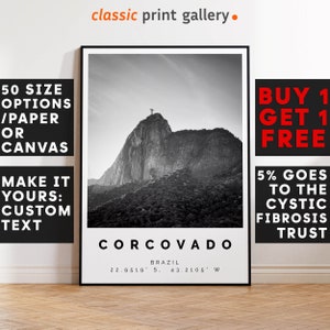 Corcovado Poster Black and White Print, Corcovado Wall Art, Corcovado Travel Poster, Corcovado Photo Print, Rio de Janeiro, Brazil,5517