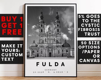 Fulda Print,Fulda Wall Art,Fulda Black and White Poster,Personalized Birthday Travel Gift Present Photography Artwork Germany 14074a