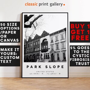 Park Slope Poster Black and White Print, Park Slope Wall Art, Park Slope Travel Photo, Park Slope Map, Brooklyn Poster, New York Print, 4436