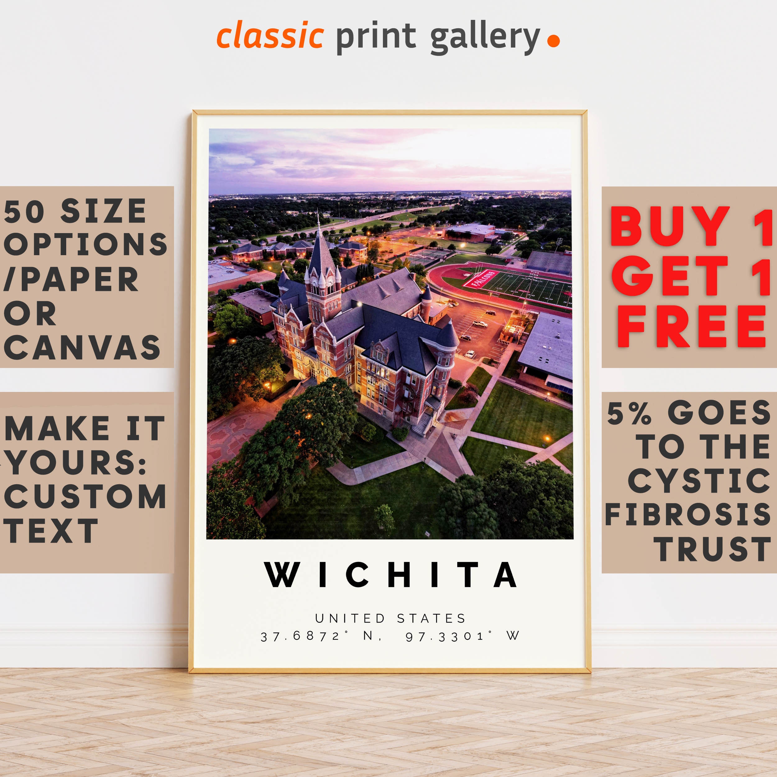 Wichita Poster Colorful Print, Wichita Wall Art, Wichita Photo Decor, Wichita Gift Travel Print,Kansas,Holiday Art,9618