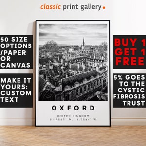 Oxford Poster Black and White Print, Oxford Wall Art, Oxford Travel Photo, Oxford Map, England Poster, England Print, 4464