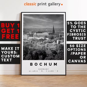 Bochum Print,Bochum Wall Art,Bochum Black and White Poster,Personalized Birthday Travel Gift Present Photography Artwork Germany 14008a