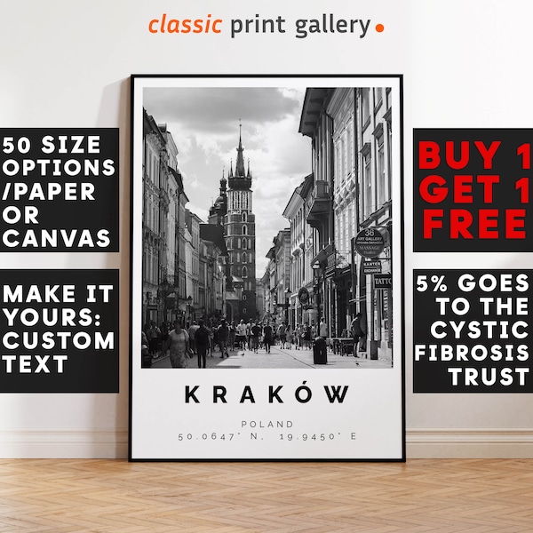 Krakow Print Black and White Photo, Krakow Wall Art, Krakow Travel Poster, Krakow Photo Print, Poland Wall Art, Poland Decor, 3739