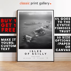 Isles of Scilly Print,Isles of Scilly Wall Art,Isles of Scilly Black and White Poster,Personalized Birthday Travel Gift England 14280a