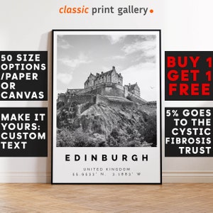 Edinburgh Poster Black and White Print, Edinburgh Wall Art, Edinburgh Travel Poster Photo, Edinburgh Map, Scotland Poster Print, 3407b