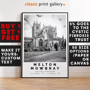 Melton Mowbray Print,Melton Mowbray Wall Art,Melton Mowbray Black and White Poster,Personalized Birthday Travel Gift Present Uk 12547a