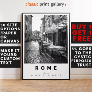 Rome Poster Black and White Print, Rome Wall Art, Rome Travel Photo, Rome Map, Italy Poster, Travestere Print, 4285