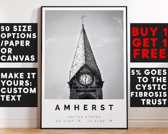 Amherst Poster Black and White Print, Amherst Wall Art, Amherst Travel Poster, Amherst Photo Print,Massachusetts, USA,5074