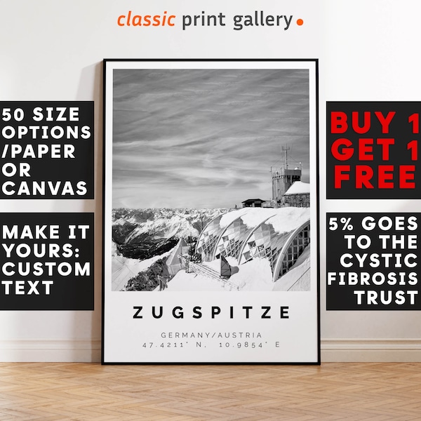 Zugspitze Poster Black and White Print, Zugspitze Wall Art, Zugspitze Travel Poster, Zugspitze Photo Print, Travel Home Decor,Germany,5873