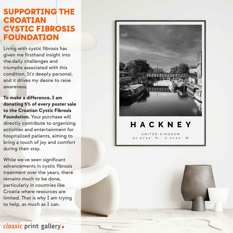 Hackney Poster Black and White Print, Hackney Wall Art, Hackney Travel Poster, Hackney Photo Print, United Kingdom,5300 image 3