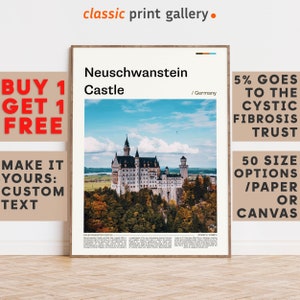 Neuschwanstein Castle Print, Neuschwanstein Castle Wall Art, Color Poster With Text, Personalized Birthday Travel Gift, Germany 12047b