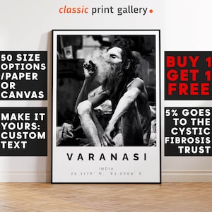 Varanasi Poster Black and White Print, Varanasi Wall Art, Varanasi Travel Photo, Varanasi Map, India Poster, India Print, 3932