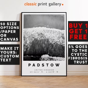 Padstow Poster Black and White Print, Padstow Wall Art, Padstow Travel Photo, Padstow Map, England Poster, England Print, 4455