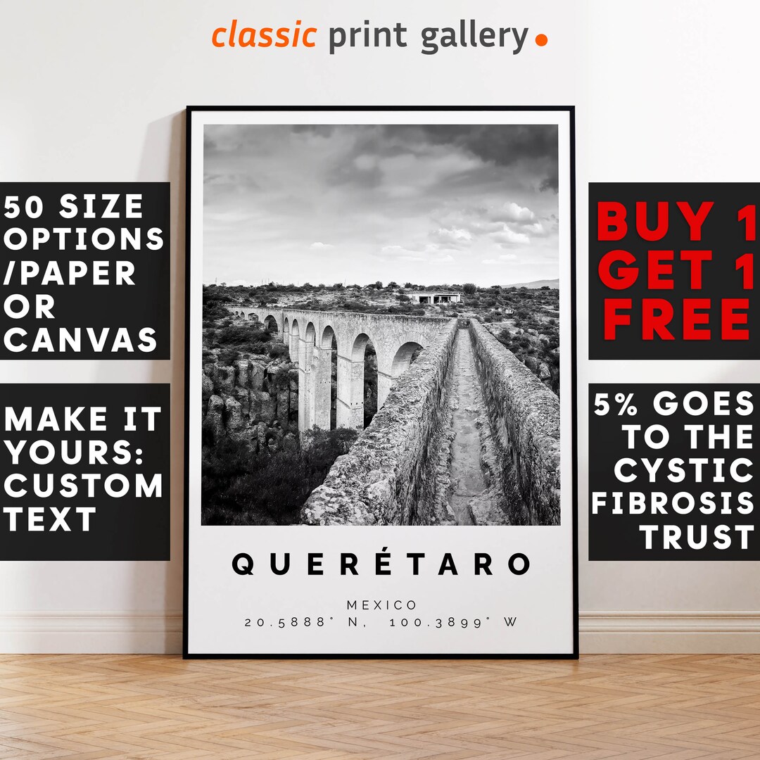 Queretaro Poster Black and White Print, Queretaro Wall Art, Queretaro