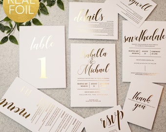 Sophisticated Serif Gold Foil Wedding Invite - Foil Wedding Invitation Set - Calligraphy Wedding Invitation - Elegant Script W1