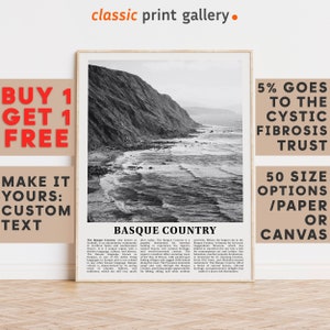 Basque Country Print, Basque Country Wall Art, Basque Black and White Poster, Personalized Birthday Travel Gift Present Spain 11482a1