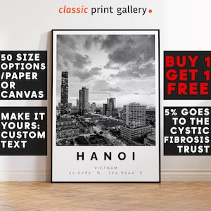 Hanoi Poster Black and White Print, Hanoi Wall Art, Hanoi Travel Photo, Hanoi Map, Vietnam Poster, Vietnam Print, 3535