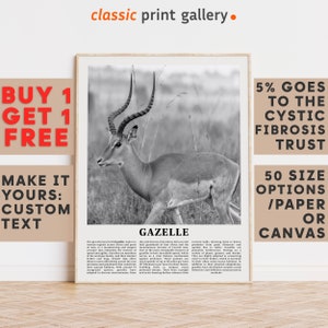 Gazelle Print, Gazelle Wall Art Poster, Black White Classroom Teacher Gift Present Kids Room Nursery Photography Artwork Biology Art 14650a