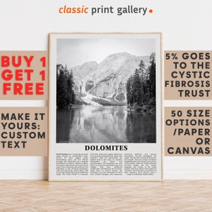 Dolomites Print, Dolomites Wall Art, Dolomites Black and White Poster, Personalized Birthday Travel Gift Present Photography Italy 11656a1