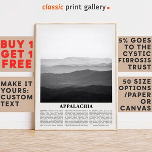 Appalachia Print, Appalachia Wall Art, Appalachia Black and White Poster, Personalized Birthday Travel Gift Present Photography USA 11438a
