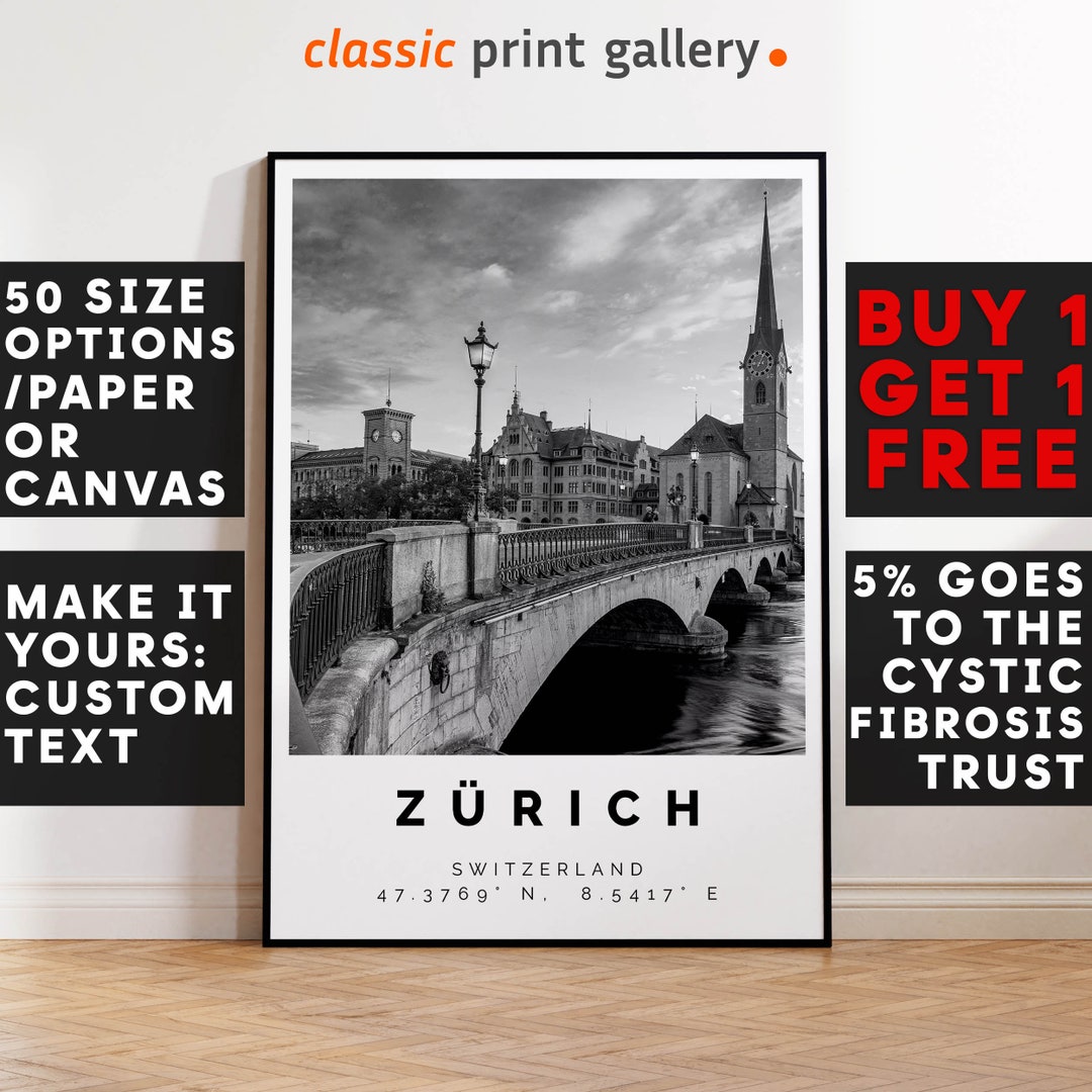 Zurich Poster Black and White Print, Zurich Wall Art, Zurich Travel