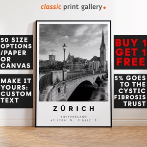 Zurich Poster Black and White Print, Zurich Wall Art, Zurich Travel Photo, Zurich Map, Switzerland Poster, Switzerland Print, 3827