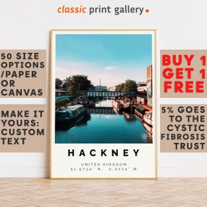 Hackney Poster Colorful Print, Hackney Wall Art, Hackney Photo Decor, Hackney Gift Travel Print,A5, A4, A3, A2, A1,9871