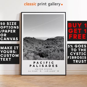 Pacific Palisades Poster Black and White Print, Pacific Palisades Wall Art, Pacific Palisades Photo, Pacific Palisades Map, California, 4457