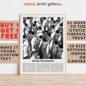 King Penguin Print, King Penguin Wall Art Poster, Black White Classroom Teacher Gift Present Kids Room Nursery Photography Art 14700a
