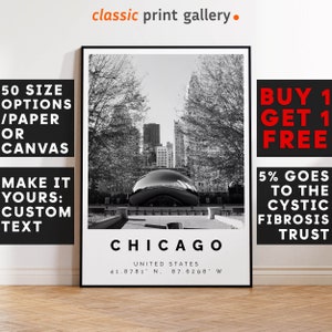Chicago Print Black and White Photo, Chicago Wall Art, Chicago Travel Poster, Chicago Photo Print, Illinois State Art, USA State Art, 3272