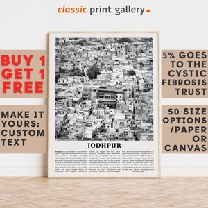 Jodhpur Print, Jodhpur Wall Art, Jodhpur Black and White Poster, Personalized Birthday Travel Gift Present Photography India 11826a