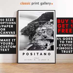 Positano Poster Black and White Print, Positano Wall Art, Positano Travel Photo, Positano Map, Amalfi Coast Poster Print, 4346