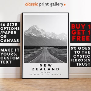 New Zealand Poster Black and White Print, New Zealand Wall Art, New Zealand Travel Photo, New Zealand Map, 4523